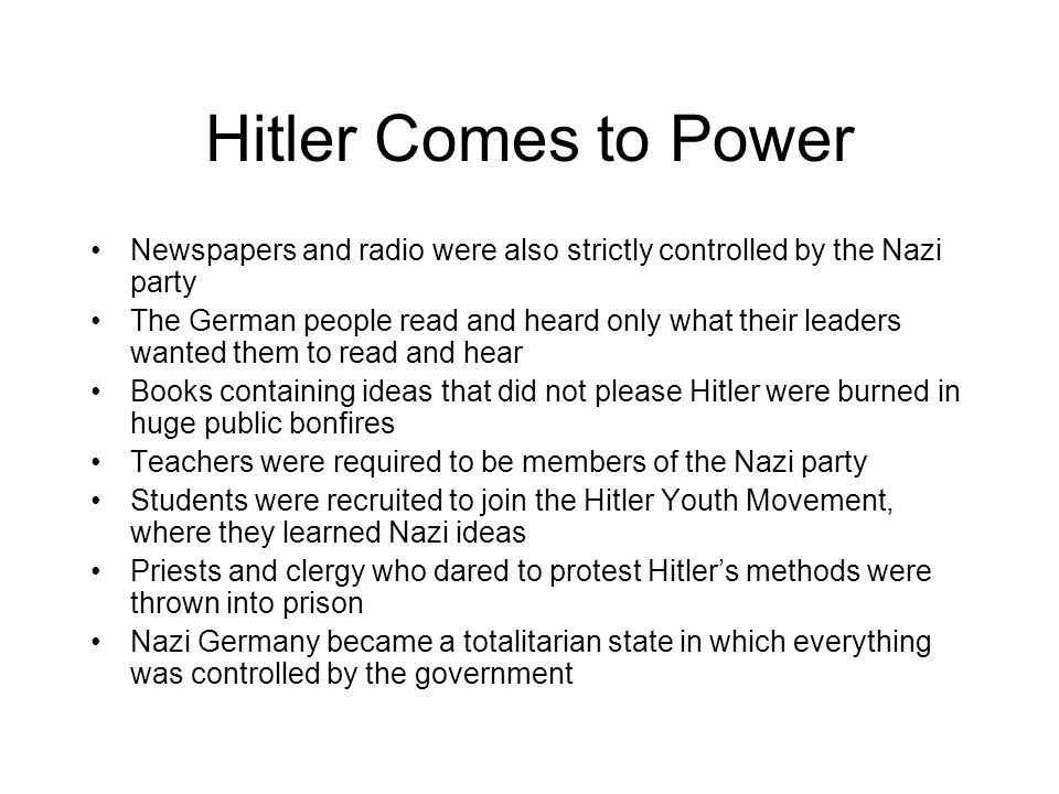 What events led to Adolf Hitler taking power in Germany?